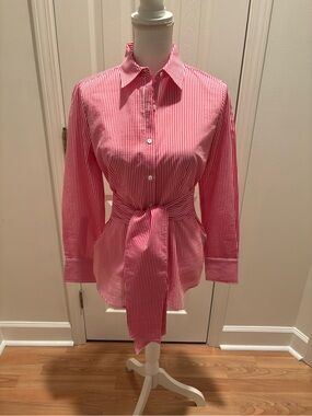 J. McLaughlin Red and White Striped Button-Front Shirt